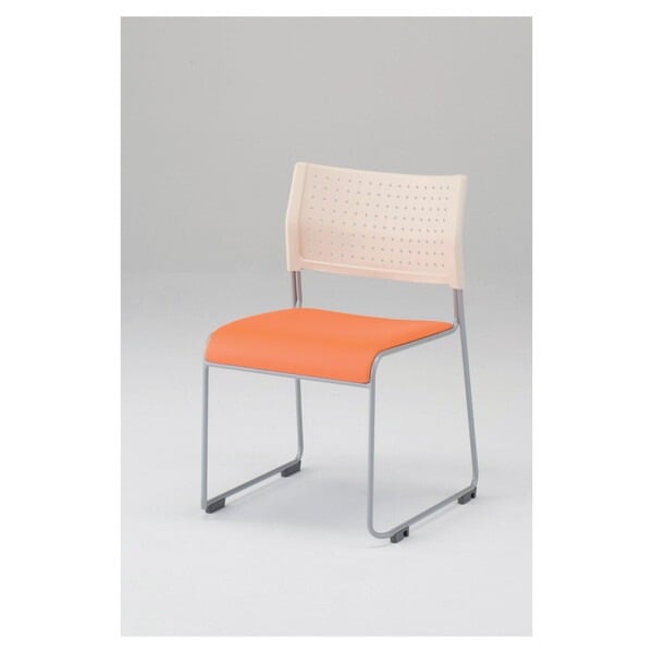 スタッキングチェア 背:樹脂 座:レザー ホワイト/オレンジ ASL-110PV-W/OR 1脚 メーカー直送