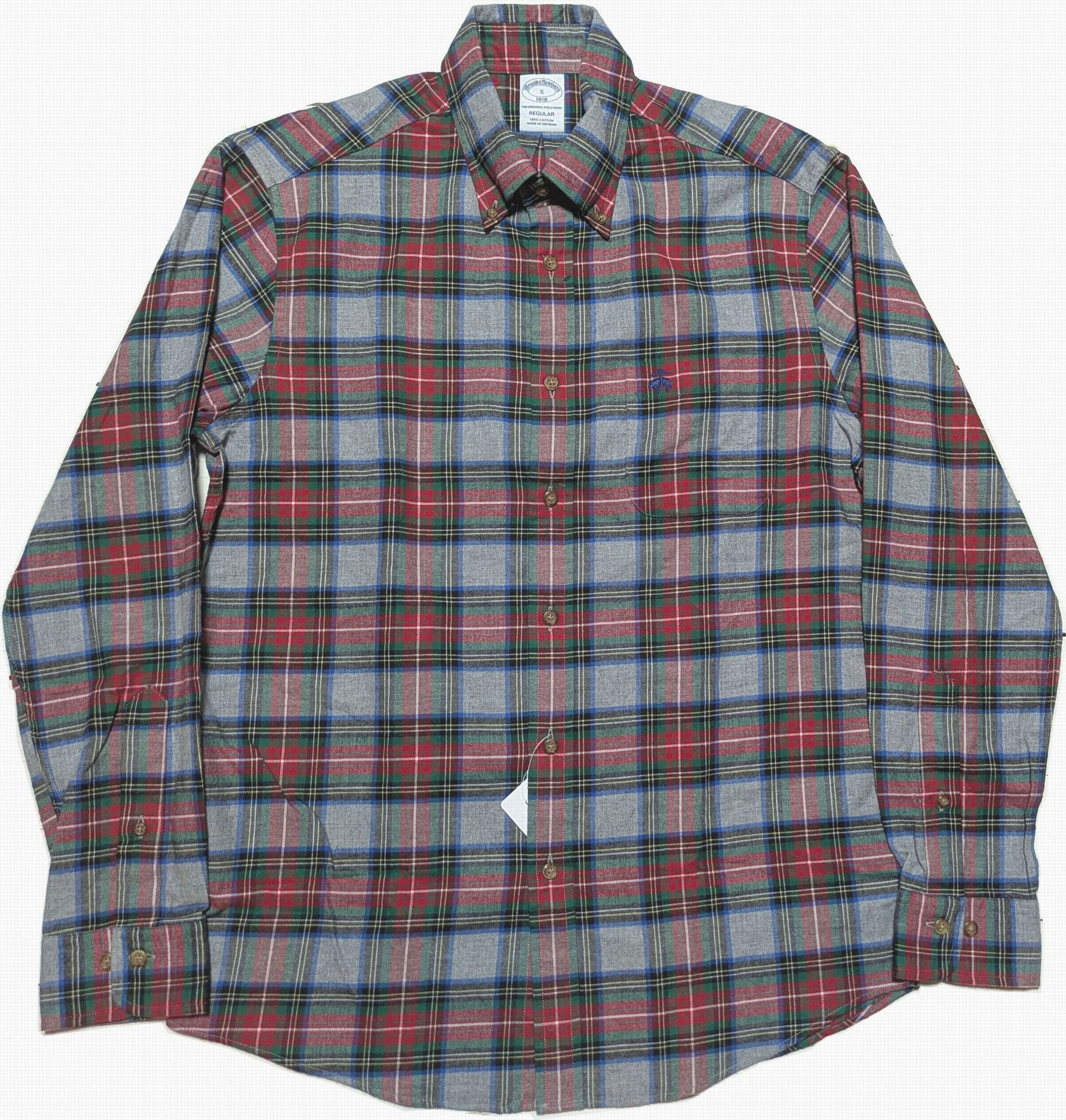 長袖 ワンポイント ボタンダウンシャツ ライトフランネル チェック グレー メンズ Brooks Brothers 027
