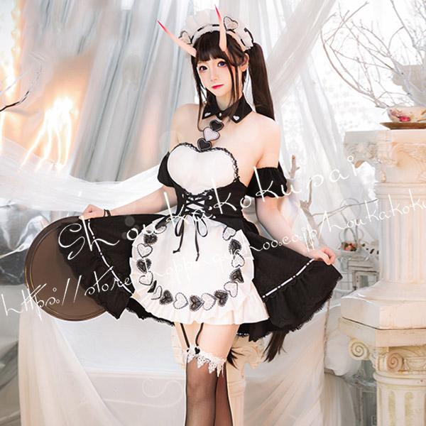 アズールレーン しろ 白黒メイド服 コスプレ衣装ウィッグ ハロウィン 変装 仮装コスチューム コス クリスマス