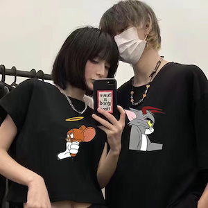 ２点セット！Ｔシャツトムとジェリー 半袖 tシャツ レディース服 メンズ ゆったり トップス 韓国 ファッション　カップル服男女兼用夏服原宿BF風