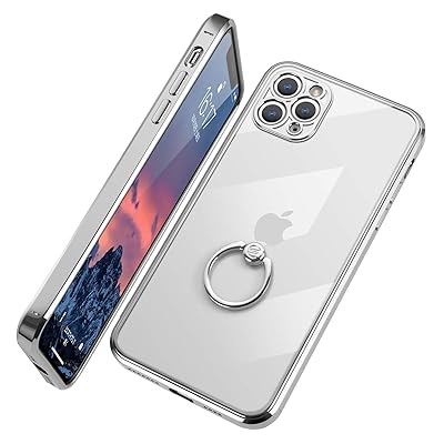 E Segoi iPhone 11 Pro Max ケース リング付き クリア メッキ加工 ソフトケース スタンド機能 透明 TPU 落下防止 耐衝撃 おしゃれ 軽量 一体型 全面保護 アイホン 11