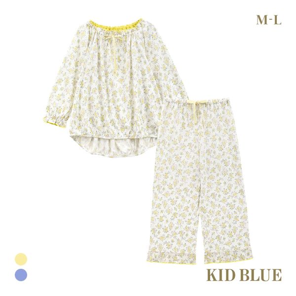 キッドブルー ピンドットフラワーN ルームウェア 8分袖 8分丈 上下セット パジャマ KID BL