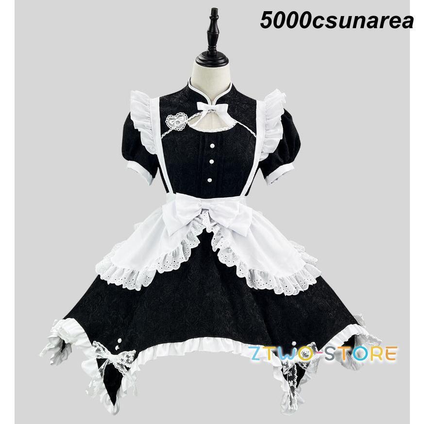 「2026新作-837」メイド 服 仮装 ゴスロリ チャイナ風 衣装 仮装 女装 フリル 猫メイド かわいい カチューシャ 付き セット ウェイトレス レデ