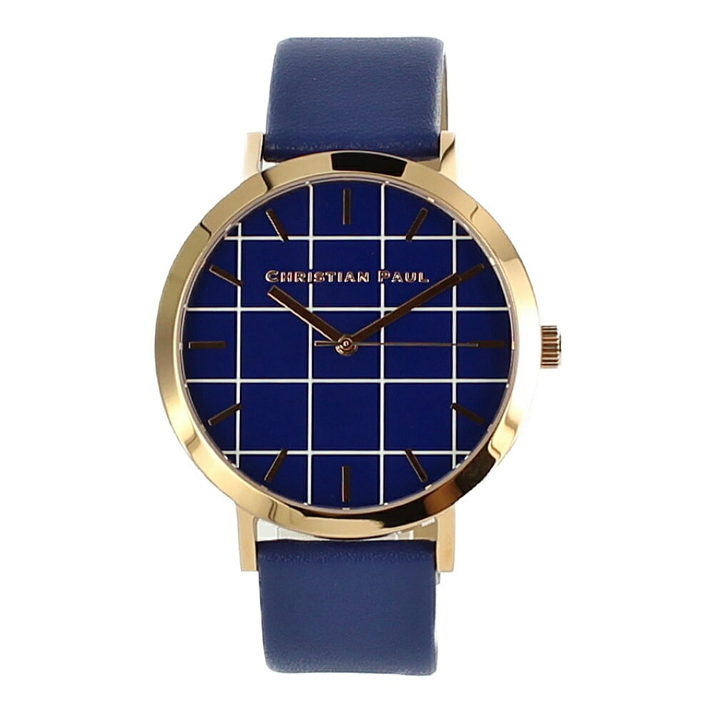 クリスチャンポール メンズ レディース 腕時計 手表 43mm グリッド 格子柄 チェック ローズゴールド ブルーレザー 青色 天然皮革 GR-07 誕生日プレゼント ポイント消化