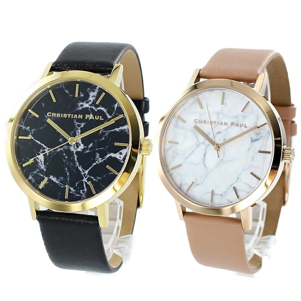 クリスチャンポール 腕時計 手表 ギフト 喜ばれる おそろい ペア ウォッチ メンズ レディース 大理石柄 ブラック ベビーピンク レザーバンド 誕生日プレゼント ポイント消化