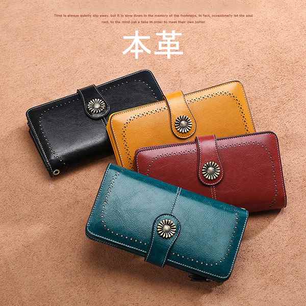財布 レディース 本革 長財布 三つ折り クラッチバッグ ロングウォレット 紙幣入れ カード入れ 軽量 大容量 スナップボタン ファスナー式 ギフト プレゼント