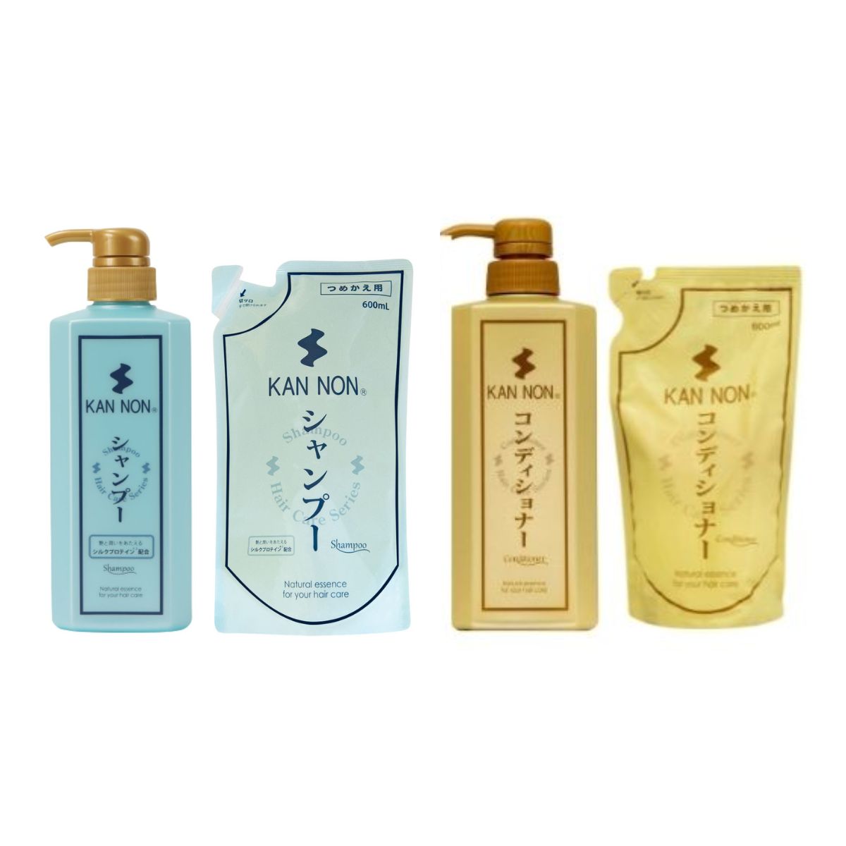【温泉コスメサンプル1注文1セット付】【観音温泉ヘアケアセット】シャンプー 本体700ml＋コンディショナー 本体700ml＋各詰替用600ml【各3個　合計12個セット】ヘアケア 温泉コスメ