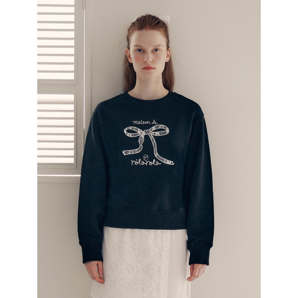 ロラローラレースリボンスウェットシャツブラック