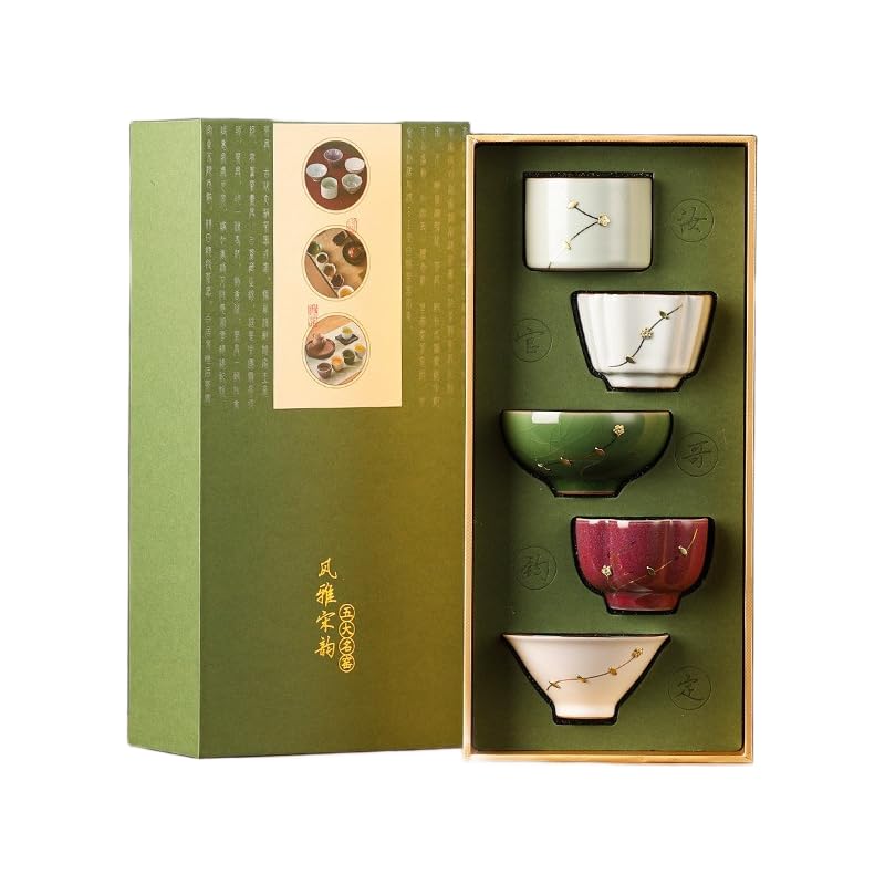 Movni 五大名窯茶器セット 汝窯・官窯・哥窯・鈞窯・定窯 磁器個人用カップギフトボックス 釉上彩 高温焼成 茶碗 長寿祝い 教師 ビジネスギフト 誕生日 父の日