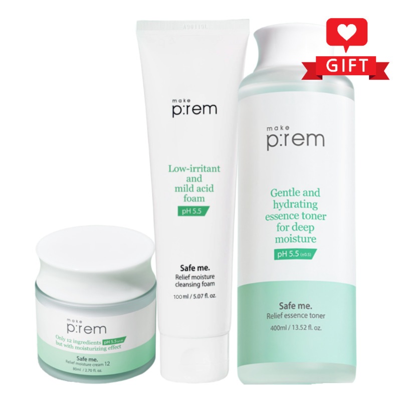 セーフミー 3種セット（洗顔フォーム100ml＋トナー400ml＋クリーム80ml）/ 敏感肌ケア / 弱酸性スキンケア / 韓国コスメ