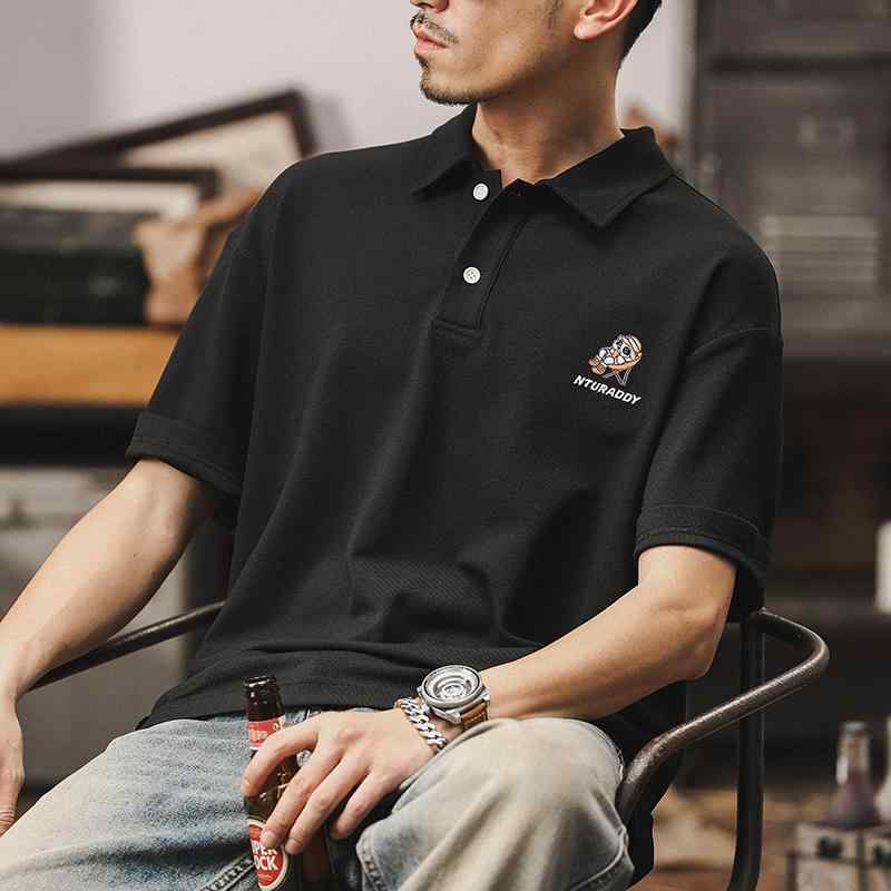 ポロシャツ アメリカン 半袖 メンズ 夏 シンプル カジュアル トップス 大きいサイズ Tシャツ 男性 都会的 ブラック ホワイト ダーク グレー