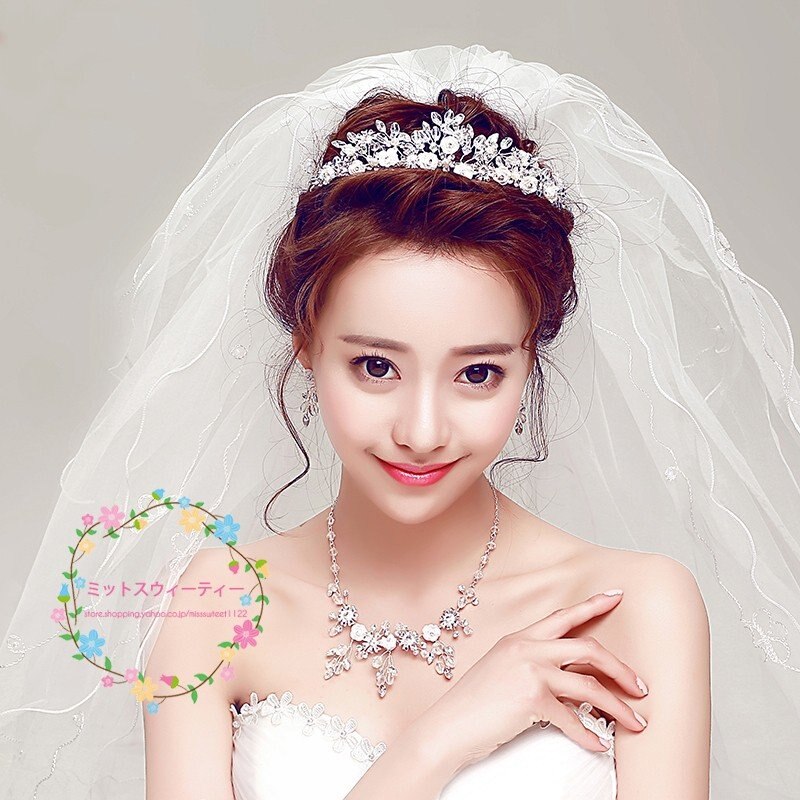 ティアラ クラウン ネックレス ピアス/イヤリング 3点セット 結婚式 髪飾り 花嫁 パーティー 披