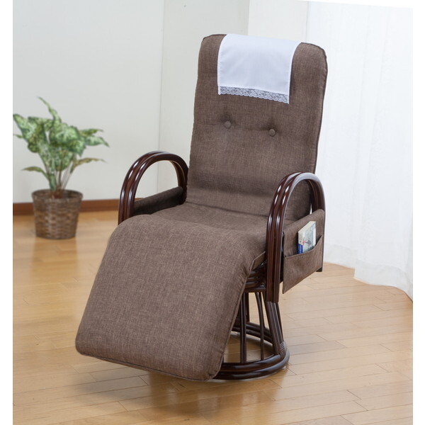 ファミリー・ライフ 天然籐フットレスト付き回転高座椅子 ダークブラウン(0448210) メーカー直送