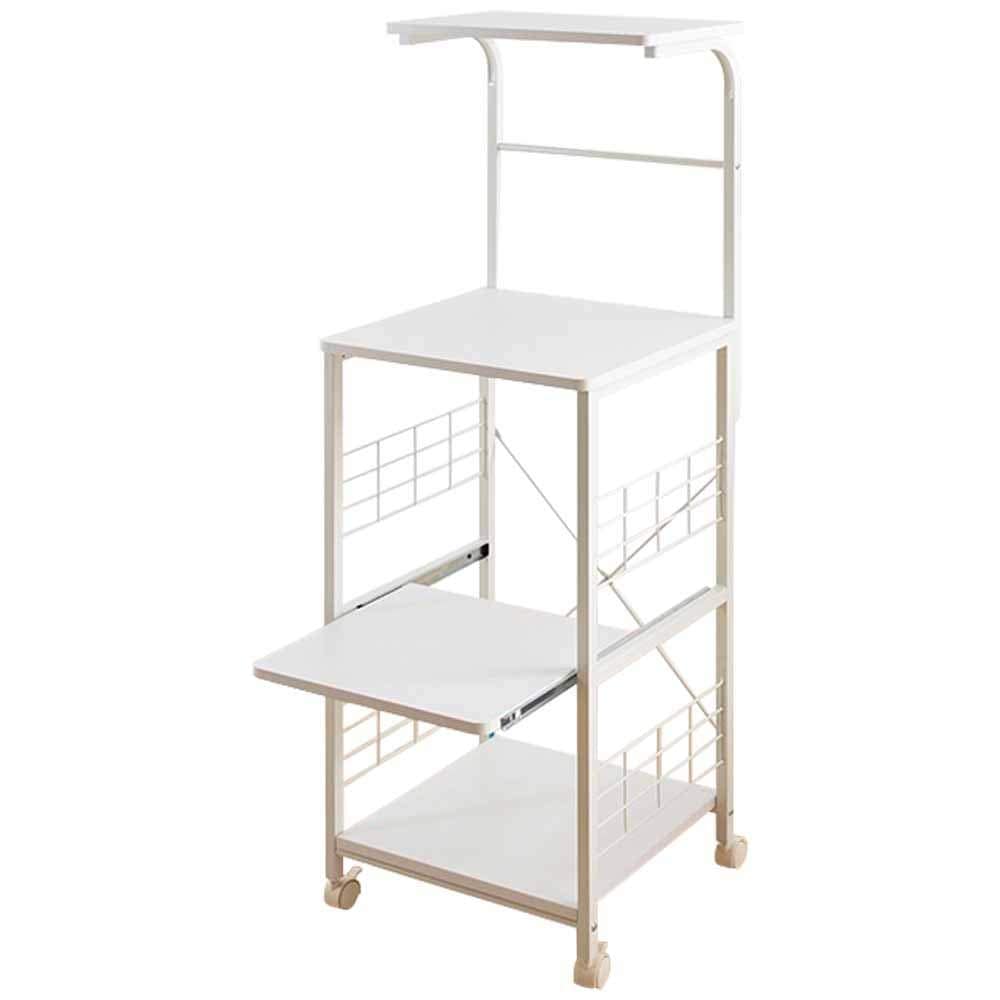 アイリスプラザ レンジ台 幅50 レンジラック 幅50×奥行43×高さ130cm コンパクト スライド棚 ストッパー付きキャスター 組立品 ホワイト RGK-49WT