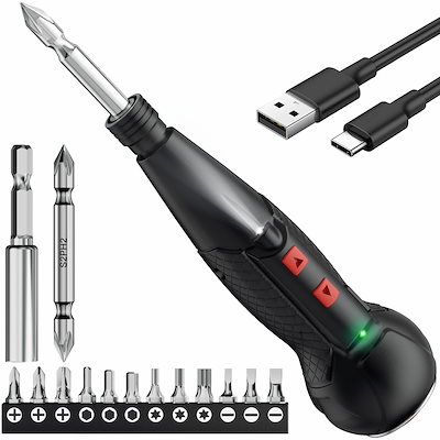 他サイト： AAL 電動ドライバー 小型 携帯 手持ち Type-C USB充電式 人間工学設計 滑り止め 軽量 手動兼用 高輝度LEDライト 正逆転切り替え 初心者対応 操作簡単 家庭用 DIY用 合金製 ビッの商品画像