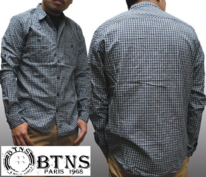BTNS メンズ カジュアルシャツ ロールアップ サファリ シャツ チェックシャツ インポート LAカジュアル アメカジ セレカジ セレブ スタイル 海外人気セレクトショップ プラネットブルー ロンハ