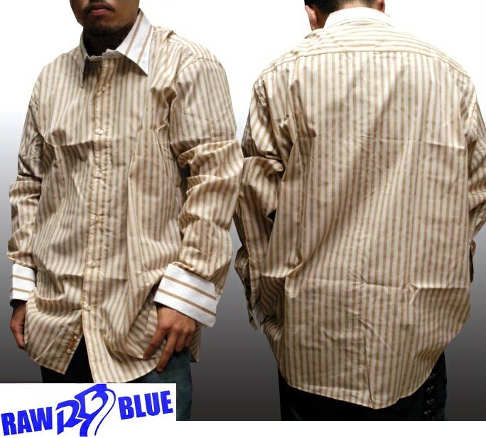 大きいサイズ セール メンズ カジュアルシャツ ボタンシャツ カーキ RawBlue ws-7080kh ドレスシャツ 長袖 シャツ ブランド ファッション サロン系 ストリート ウェアー ヒップ