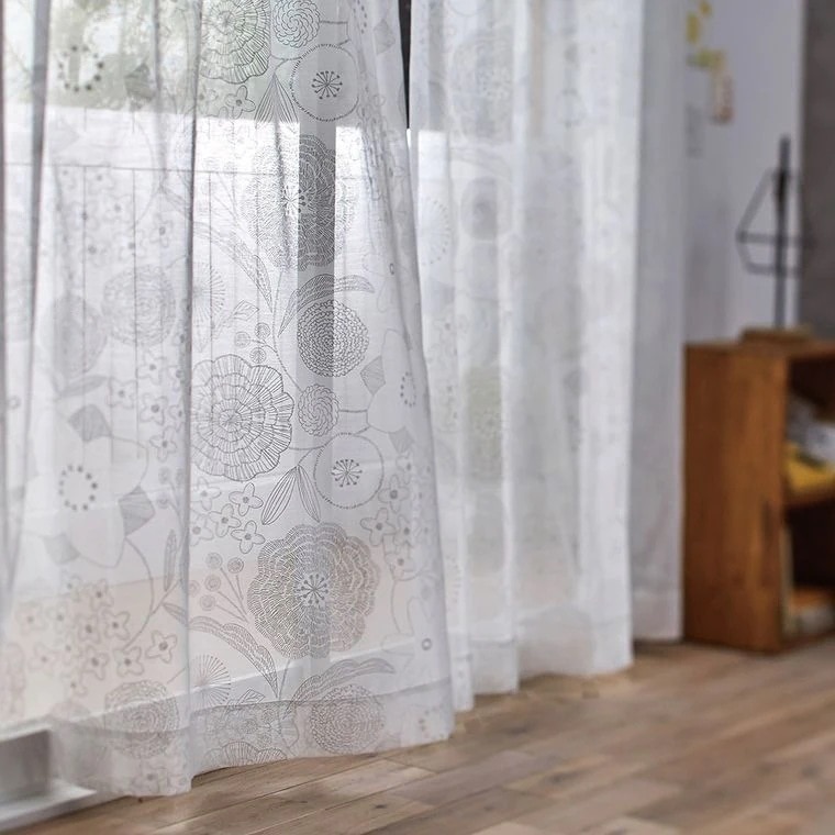 レースカーテン 幅100x丈133cm (1枚入）花柄 フラワー 総柄 植物柄 腰高窓 100x133 日本製 おしゃれ 丸洗い 洗える 既製 リビング 新居 新築 引っ越し 国産