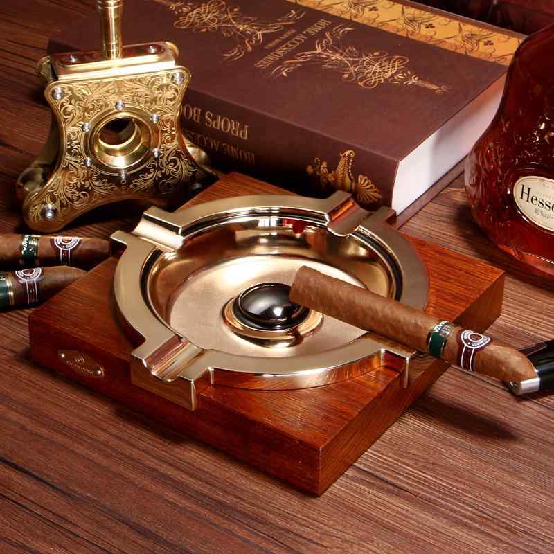 シガー灰皿 タバコ 灰皿 シガーカッター 装飾品 アジアン エスニック 小物 レトロ おしゃれ 卓上灰皿 インテリア 来客用 インテリア アッシュトレイ 高級感 スクエア型 大人 かっこいい ゴールド