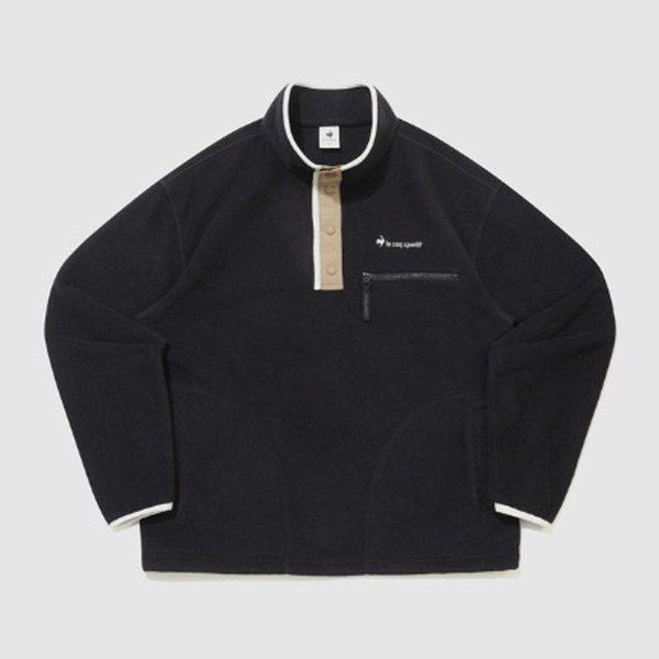 ユニフリースウーブンミックスルーズハーフジップアップブラックQQ423LFSO3-BLK