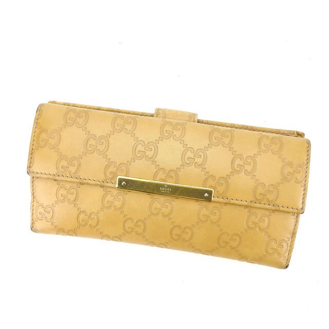 長財布 Wホック グッチシマ ベージュ ゴールド 中古