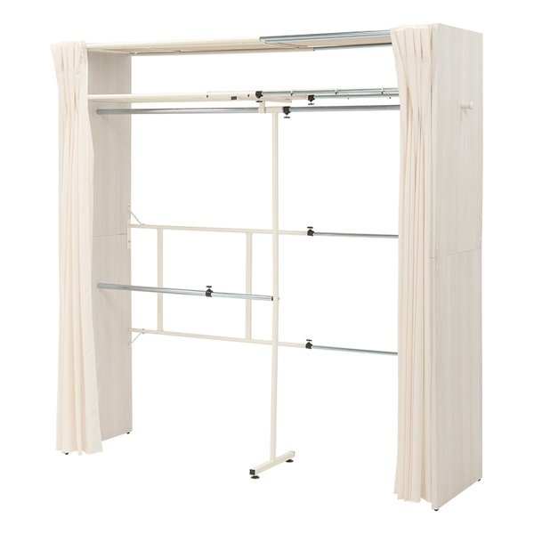 伸縮クローゼット ホワイト 棚あり 洗えるカーテン付き VR-7243WS