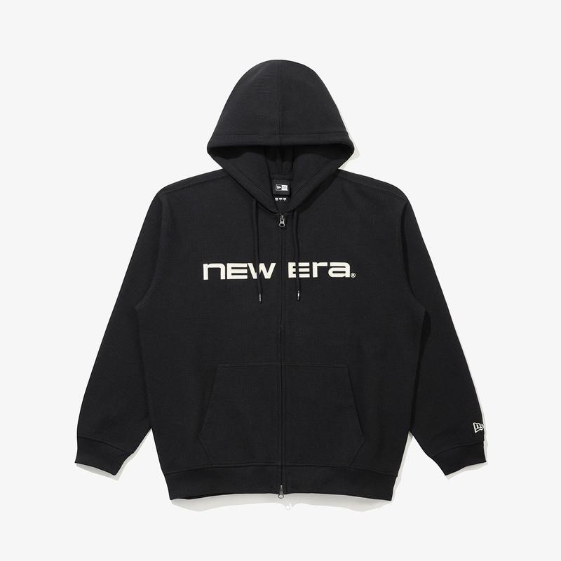 ワッフル フード付きジップアップジャケット ブラック 14954615