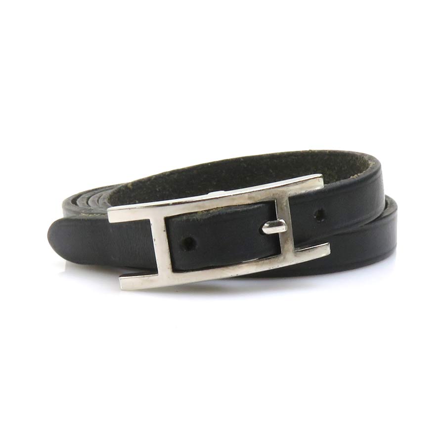 エルメス HERMES ブレスレット アピ レザー/メタル ブラック/シルバー レディース e60669a