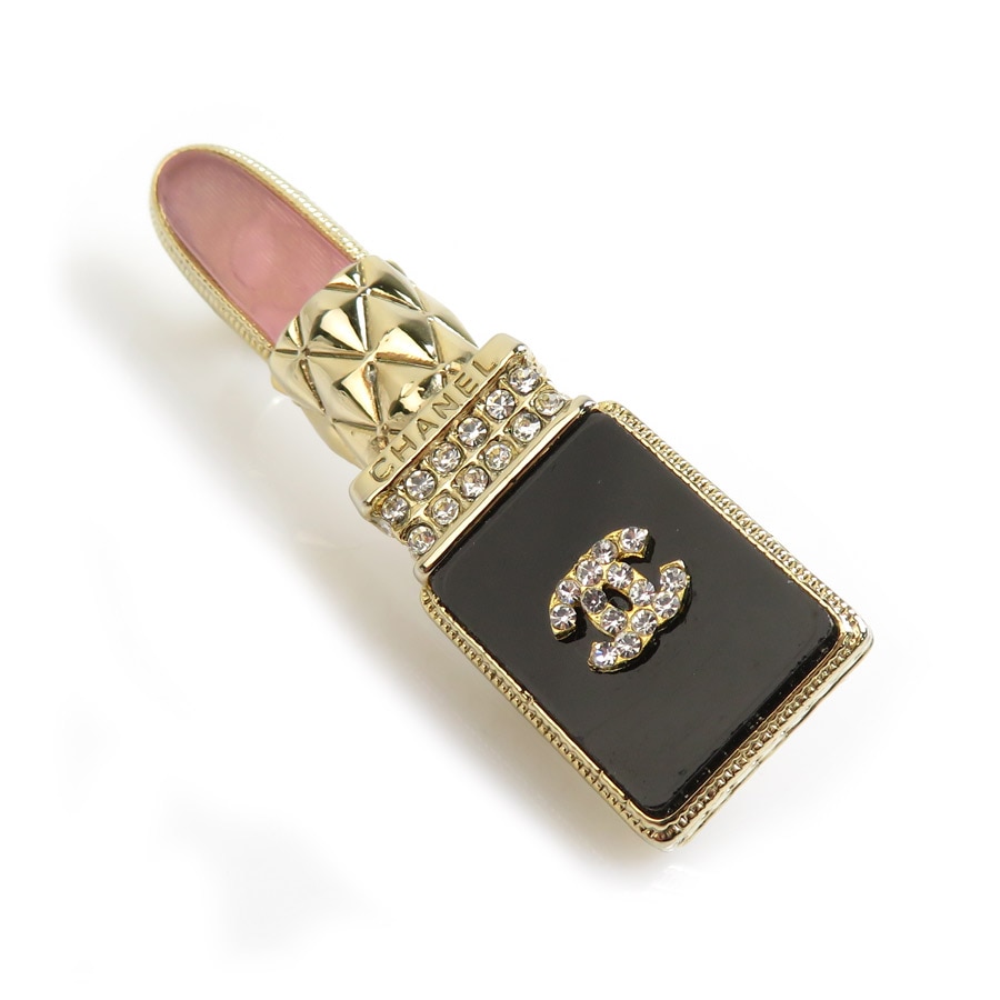 シャネル CHANEL ブローチ ココマーク リップスティック メタル/レジン ゴールド/ブラック/ピンク レディース e59786g