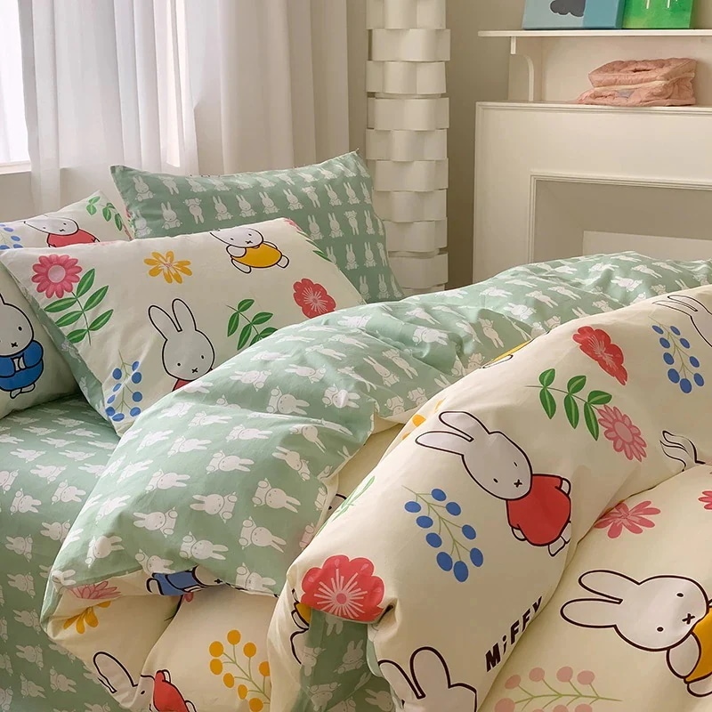 フラワーミッフィー うさぎ 綿4点セット 女子寮シーツ 掛け布団セット 3点セット 1.5mベッド