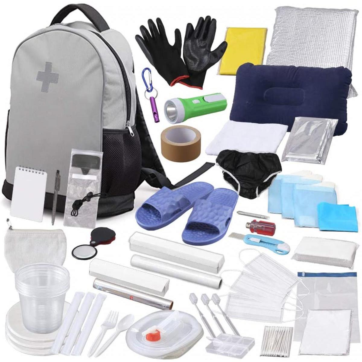 【2F】【在庫有・即納】【防災士監修】 アイリスオーヤマ 防災グッズ 33点 防災リュック 防災セット 防災 ぼうさい 一次避難用 小型 軽量 グレー BRS-33