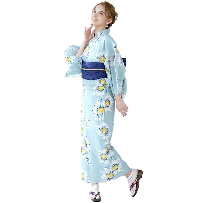 【浴衣セット】ミント地に木春菊文様ゆかた2点セット[H2301010]