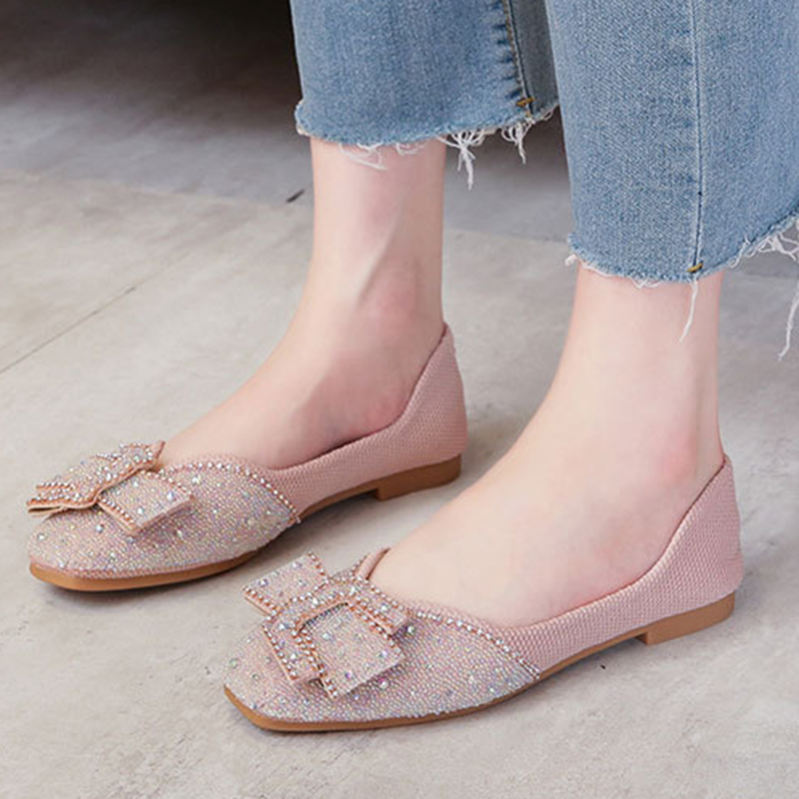 500円OFFクーポン ビジュー 可愛い ぺたんこ靴 レディース パンプス フラット ローヒール ラインストーン おしゃれ 通勤 フォーマル ウェディング 小さいサイズ 大きいサイズ パーティー リボ