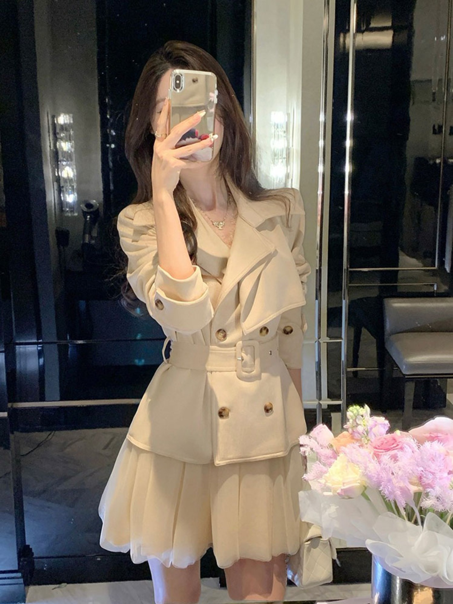 ベルベットトレンチショートジャケットセット