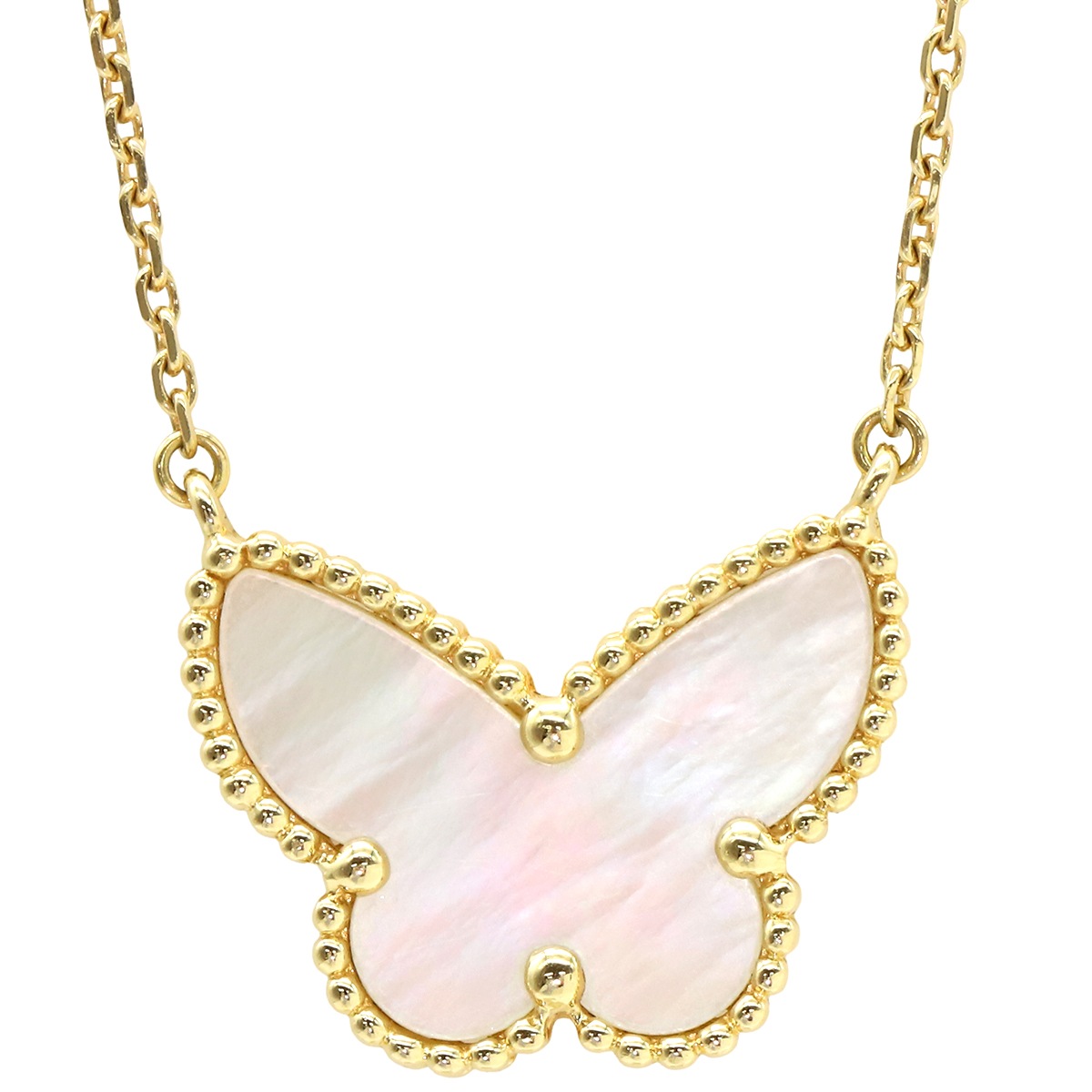 ヴァンクリーフアーペル Van Cleef & Arpels ネックレス ラッキーアルハンブラ パピヨン ペンダント K18YG マザーオブパール イエローゴールド×ホワイト Au750 蝶 パール