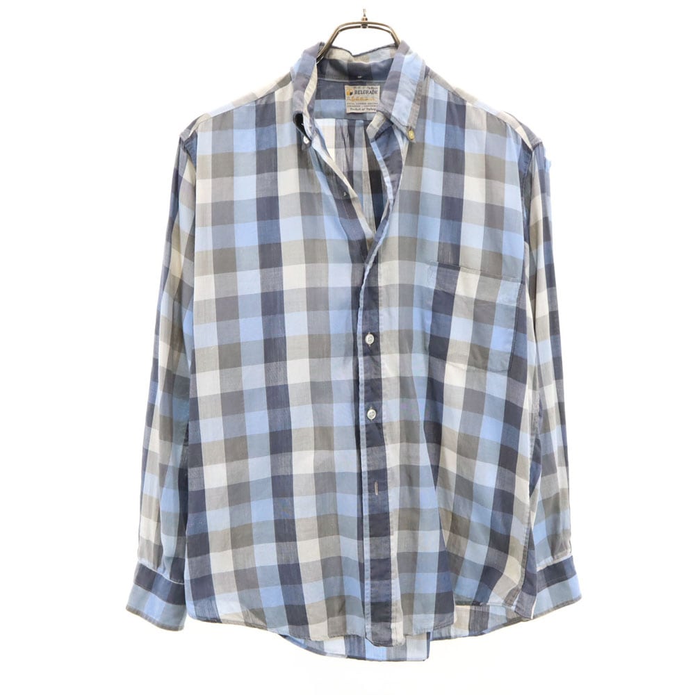 BELGRADE 60s ヴィンテージ チェック柄 長袖 ボタンダウンシャツ S ブルー系 メンズ