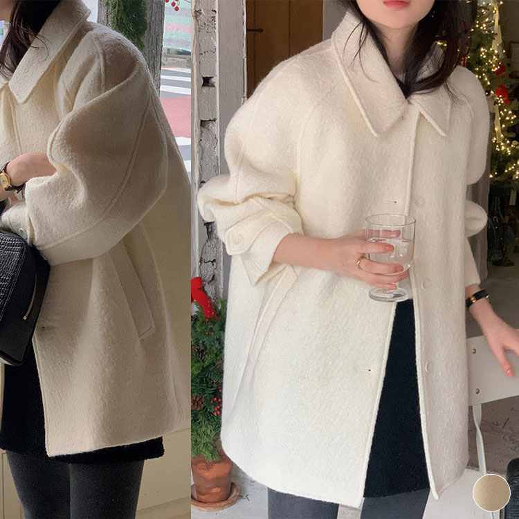 コート レディース ミドル丈 韓国 ゆったり アウター 襟付き ステンカラーコート セミロング