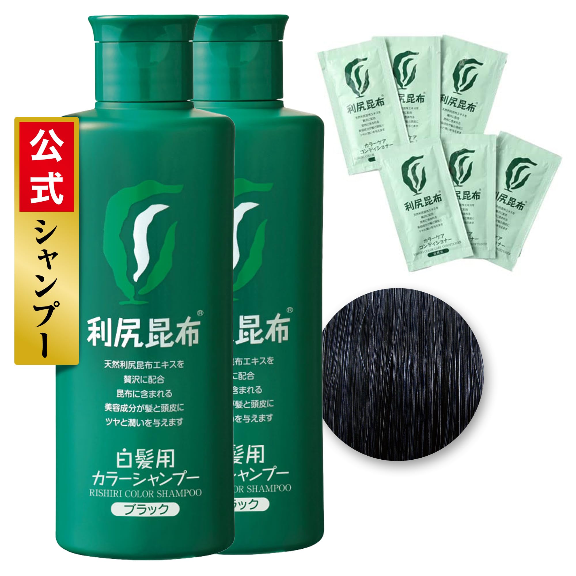 Sastty (サスティ) 【白髪用】利尻カラーシャンプー (ブラック) 200ml×2本セット【利尻カラーケアコンディショナーおまけ6包付】