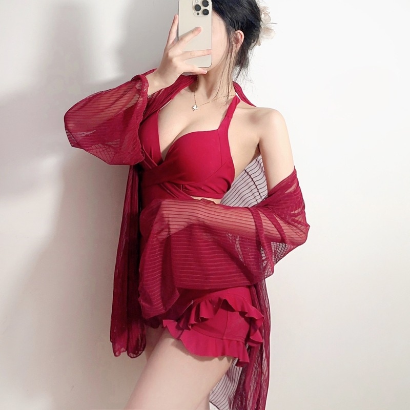 セクシーワンピースビキニアンダーストラップカバーアップスーツinsスタイルレディース水着2024