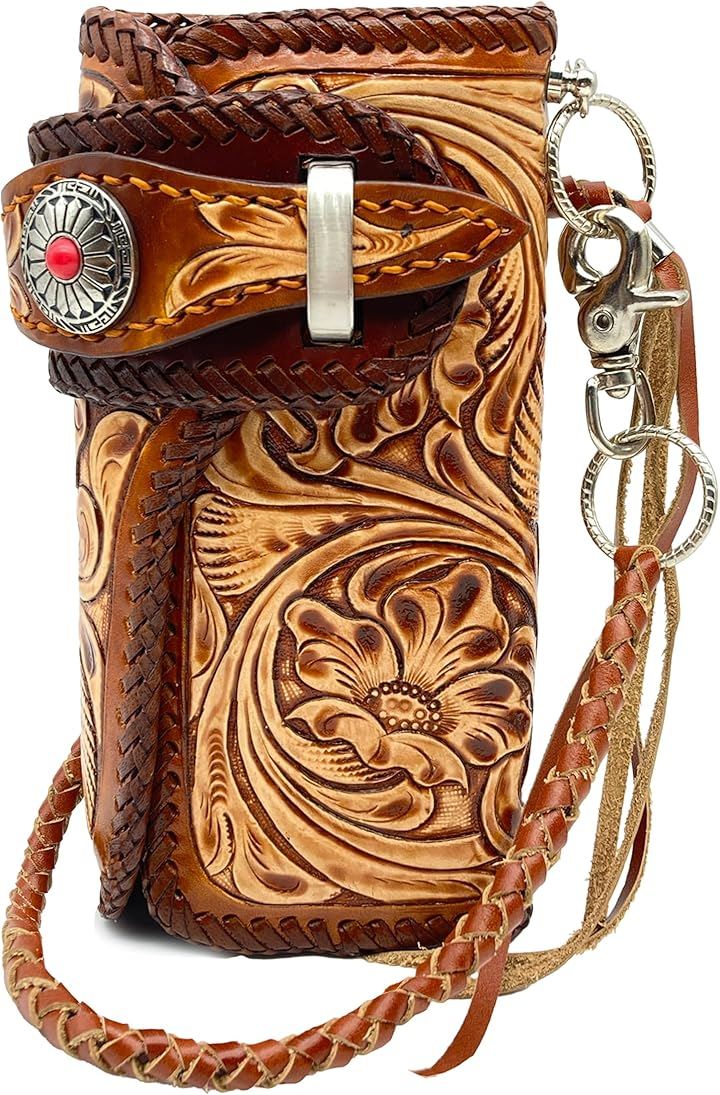 バイカーズウォレット カービング メンズ 財布 長財布 ベルト (ナチュラル/ブラウン ベルト, 10cm x 20.3cm x 3.8cm) 12,936円