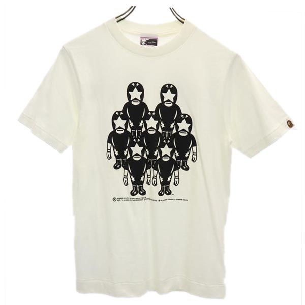 日本製 プリント 半袖 Tシャツ XS ホワイト系 メンズ