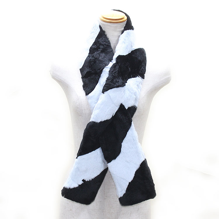 レッキスラビット ファー マフラー ストライプ柄 ブルーブラック レディース ギフト プレゼント