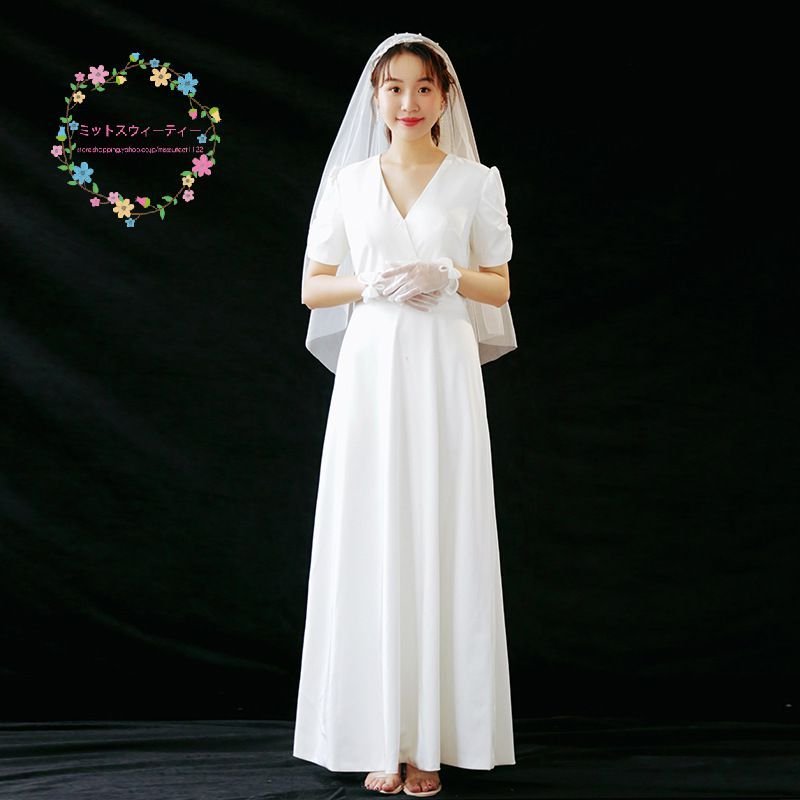 ウエディングドレス Ａライン 結婚式 二次会 花嫁 袖あり フォーマルドレス ブライダル 発表会 ロングドレス 韓国 挙式 ワンピース 20代 30代 40代 50代