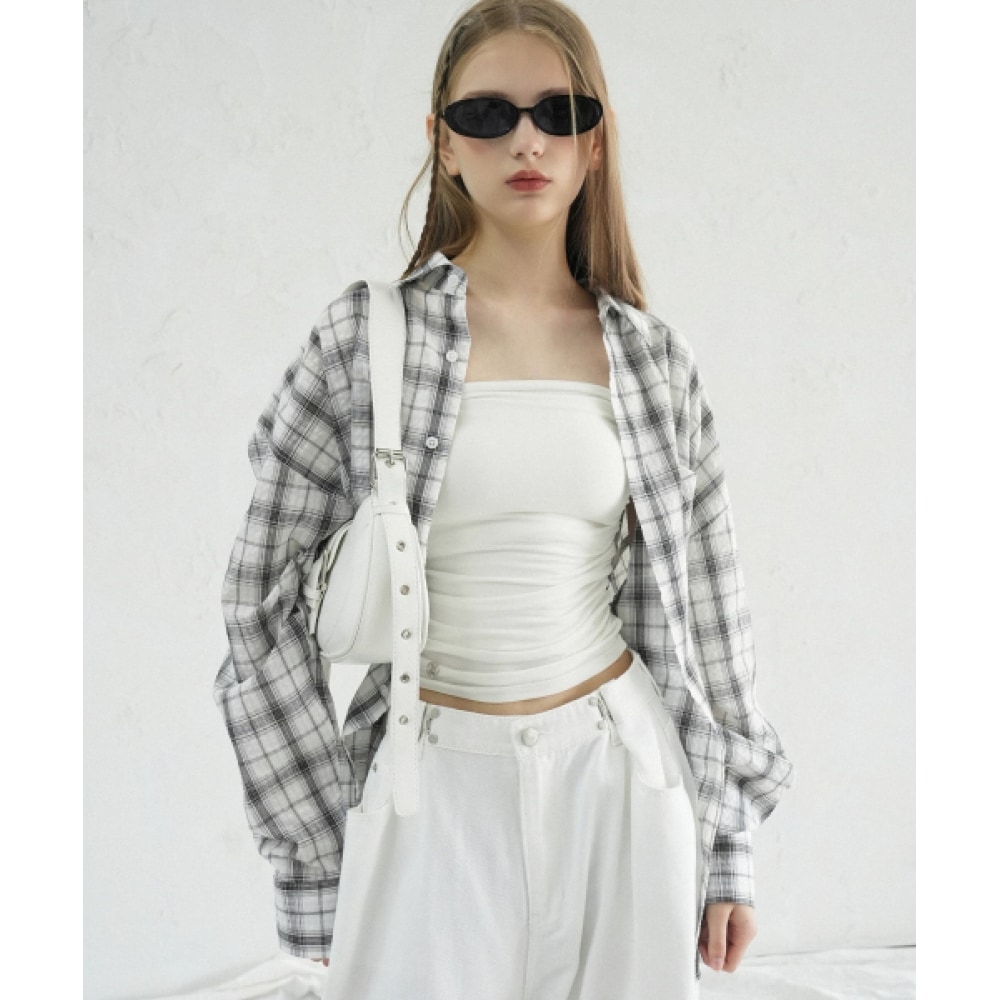 アヴァンドレススミスオーバーフィットチェックシャツホワイト