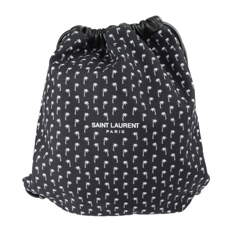 超美品 SAINT LAURENT PARIS サンローランパリ リュック・デイパック 553919 HPＱ4E 1070 バッグ キャンバス ラムスキン ブラック ドローストリング 巾着型 バックパ