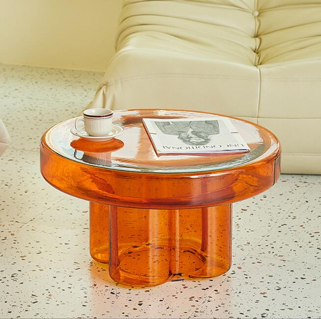 強化ガラステーブル彩色ガラスコーヒーテーブル　ガラステーブル現代丸いテーブル小さなコーナーテーブル　北欧風テーブル　リビングルーム サイドテーブル モダン シンプル