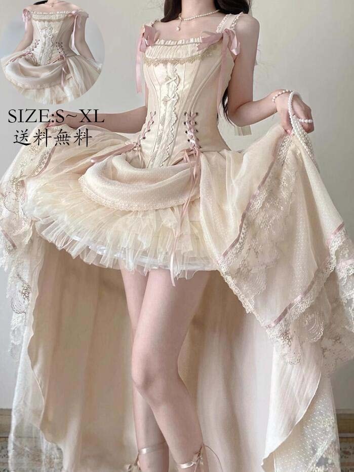 ランキングワンピ 花嫁洋服 Lolita コスチューム 衣装 ワンピース 切り替え風 ロリータ風 ウエディングドレス 日系女子中高生 コスプレ 演出服 レディース 可愛い イベント衣装 学園祭 文化祭