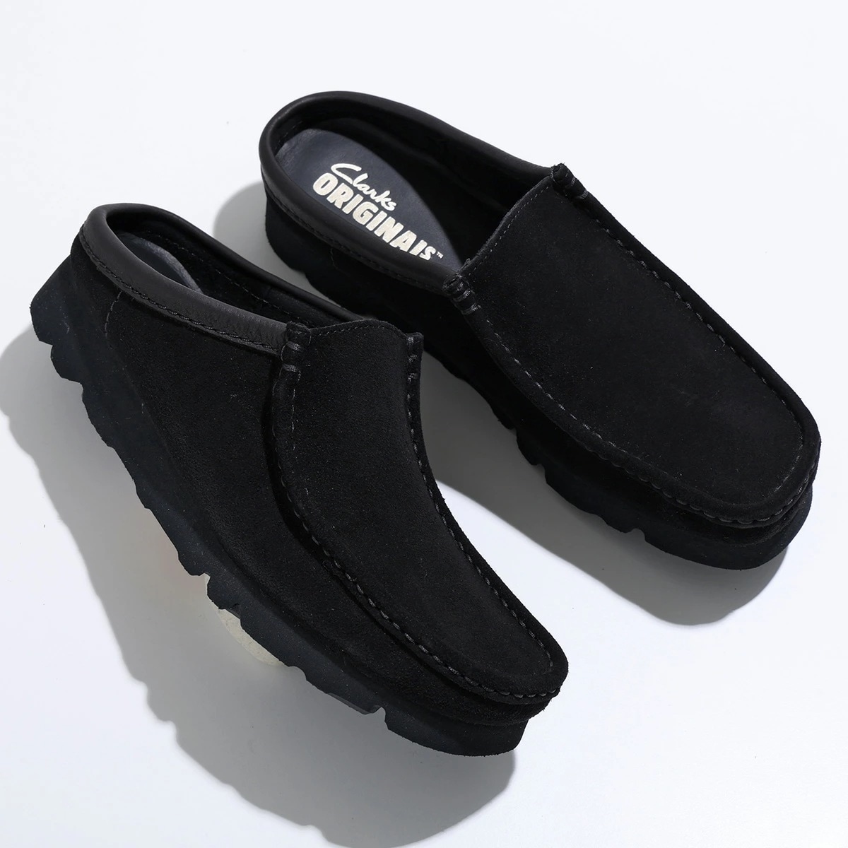 Clarks クラークス スリッポン 26180443 WALLABEE SLIP ワラビースリップ メンズ スエード モカシン Vibramソール シューズ 靴 BLACK-SUEDE
