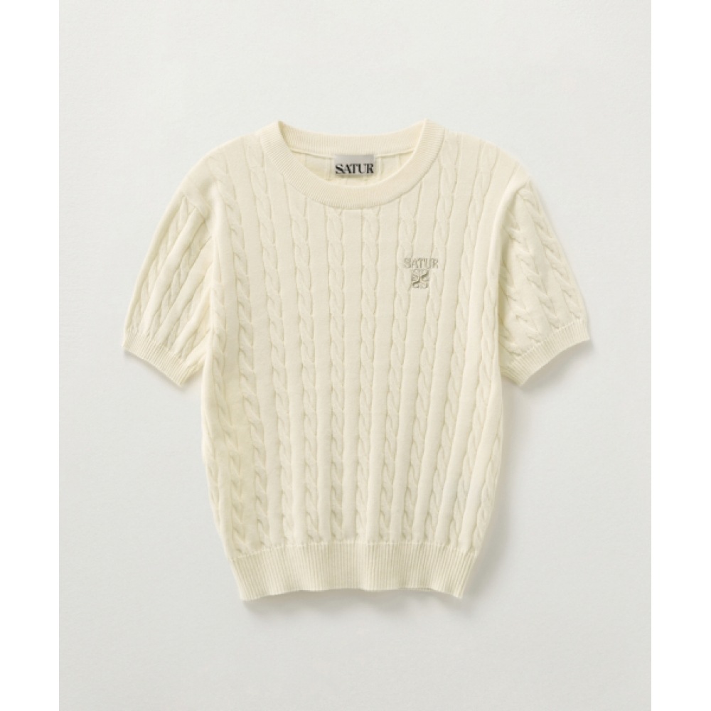 SATUR (W) ケーブルクルーネックハーフニットクリームモデル