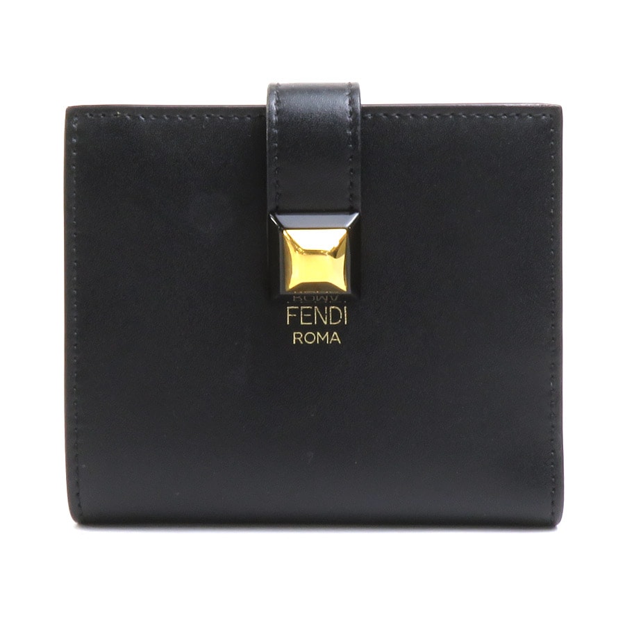 フェンディ FENDI 二つ折り財布 レザー ブラック ゴールド レディース e58529a